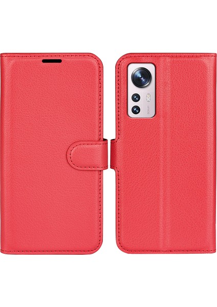 Xiaomi Için 12 Lite Litchi Doku Telefon Kılıfı Pu Deri+Tpu Ayarlanabilir Stand Cüzdan Koruyucu Telefon Kapak-Kırmızı (Yurt Dışından)