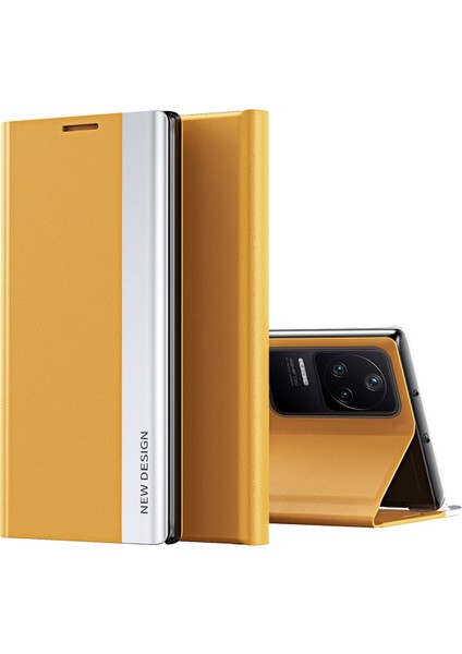 Xiaomi Için Poco F4 5g/redmi K40S 5g Folio Flip Pu Deri Stand Otomatik Emilim Elektroduating Cep Telefonu Kapak Sarı Sarı (Yurt Dışından)