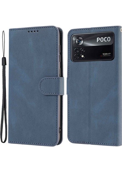 Xiaomi Için Poco M4 Pro 4g Pu Deri Dal Damla Geçirmez Koruma Telefon Kılıfı Cüzdan Stand Koruyucu Kapak Kayış Mavisi (Yurt Dışından)