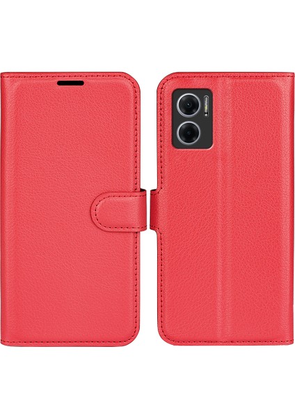 Xiaomi Redmi Için Not 11E 5g/redmi 10 5g/redmi 10 Prime+ 5g Cüzdan Stili Litchi Doku Telefon Kılıfı Pu Deri+ Tpu Çift Katman Koruma Standı Kabuk-Kırmızı (Yurt Dışından)
