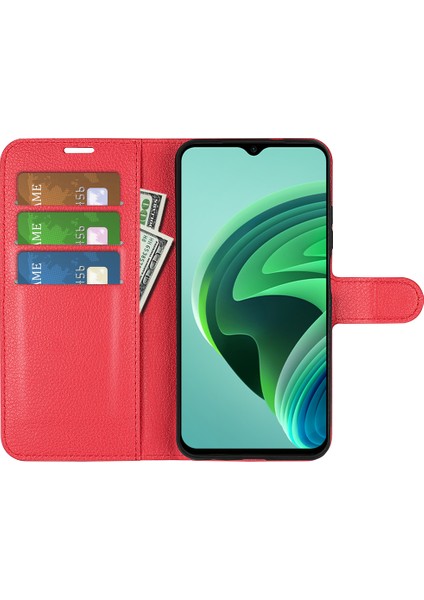 Xiaomi Redmi Için Not 11E 5g/redmi 10 5g/redmi 10 Prime+ 5g Cüzdan Stili Litchi Doku Telefon Kılıfı Pu Deri+ Tpu Çift Katman Koruma Standı Kabuk-Kırmızı (Yurt Dışından)