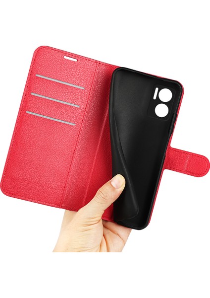 Xiaomi Redmi Için Not 11E 5g/redmi 10 5g/redmi 10 Prime+ 5g Cüzdan Stili Litchi Doku Telefon Kılıfı Pu Deri+ Tpu Çift Katman Koruma Standı Kabuk-Kırmızı (Yurt Dışından)
