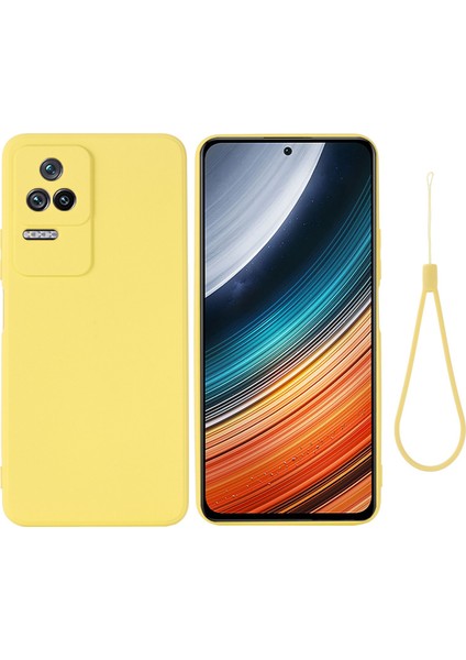 Xiaomi Için Poco F4 5g/redmi K40S 5g Scraty-Dirençli Silky-Yumuşak Sıvı Silikon Telefon Kılıfı Strap-Sarı (Yurt Dışından)