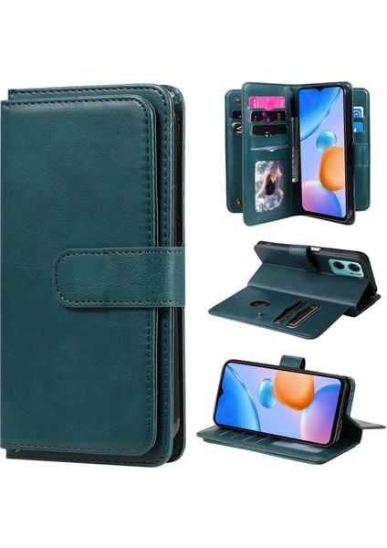Xiaomi Için Redmi 10 Prime+ 5g/redmi 10 5g/redmi Not 11E 5g Absorpsiyon Pu Deri Deri Cüzdan 10 Kart Yuvası ve Stand-Blackish Green ile (Yurt Dışından)