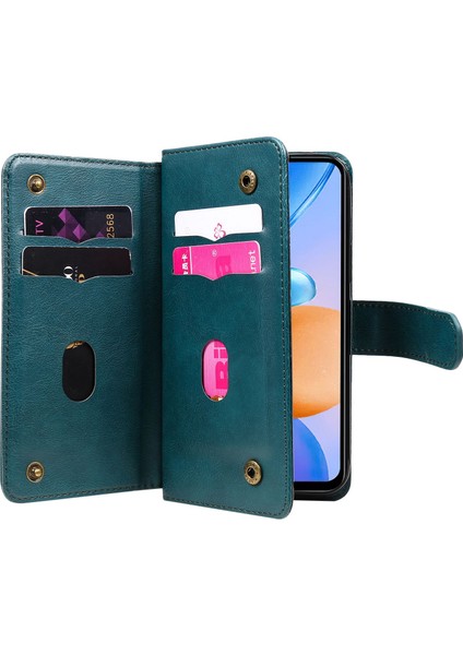Xiaomi Için Redmi 10 Prime+ 5g/redmi 10 5g/redmi Not 11E 5g Absorpsiyon Pu Deri Deri Cüzdan 10 Kart Yuvası ve Stand-Blackish Green ile (Yurt Dışından)