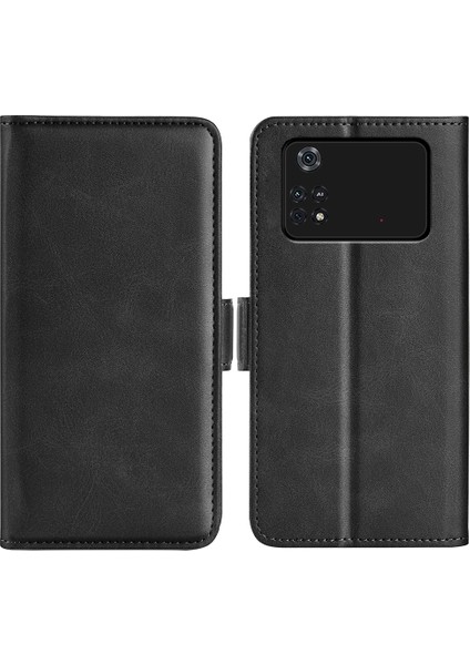 Xiaomi Için Poco M4 Pro 4g Dokulu Pu Deri Telefon Kılıf Stand Cüzdan Manyetik Toka Kabuk Black (Yurt Dışından)