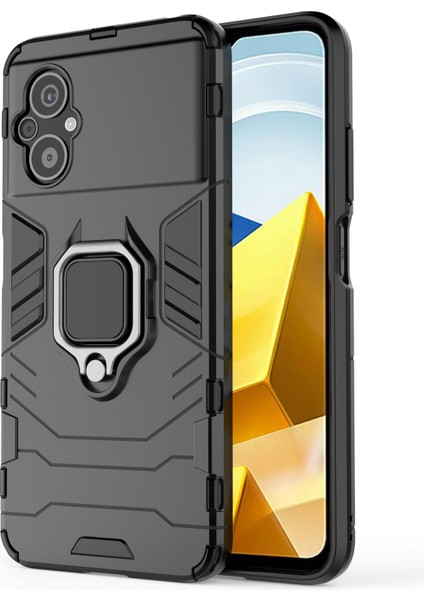 Xiaomi Poco M5 Için 4g Anti-Drop Anti-Drop Telefon Kılıf Halka Tutucu Kickstand Sabit Pc Yumuşak Tpu Akıllı Telefon Kapak Black (Yurt Dışından)