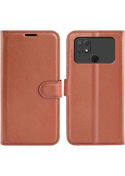 Xiaomi Için Poco C40 4g Anti-Çizelge Litchi Doku Pu Pu Deri Tam Koruma Kılıfı Flip Stand Cüzdan Telefon Kapak-Kahverengi (Yurt Dışından)