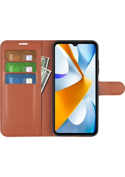 Xiaomi Için Poco C40 4g Anti-Çizelge Litchi Doku Pu Pu Deri Tam Koruma Kılıfı Flip Stand Cüzdan Telefon Kapak-Kahverengi (Yurt Dışından)