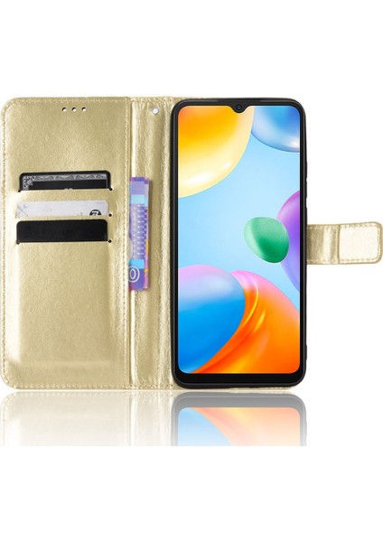 Manyetik Kapatma Cüzdan Xiaomi Için Telefon Kılıfı Redmi 10C Pu Deri Folio Flip Cover Çılgın At Doku Doku Kabuğu Strap-Gold (Yurt Dışından) modelleri