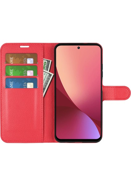 Xiaomi Için 12 Lite Litchi Doku Telefon Kılıfı Pu Deri+Tpu Ayarlanabilir Stand Cüzdan Koruyucu Telefon Kapak-Kırmızı (Yurt Dışından) modelleri