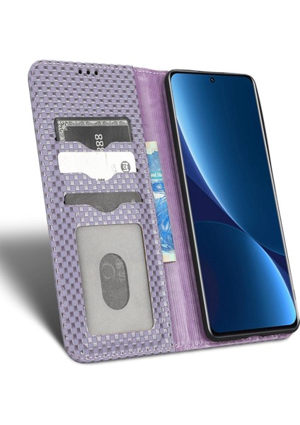Xiaomi Için 12 Lite 5g Anti-Çizgi Anti-Çizelge Kılıfı Manyetik Izgara Doku Pu Deri Stand Telefon Cüzdan Kapak Işık Mor (Yurt Dışından) fiyatları