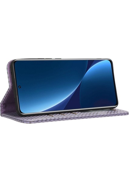 Xiaomi Için 12 Lite 5g Anti-Çizgi Anti-Çizelge Kılıfı Manyetik Izgara Doku Pu Deri Stand Telefon Cüzdan Kapak Işık Mor (Yurt Dışından) modelleri