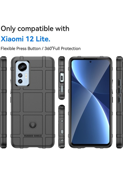 Xiaomi Için 12 Lite 5g Sağlam Kare Grid Slip Donan Dışı Telefon Kılıfı Kalınlaştırılmış Tpu Absorpsiyon Koruyucu Kapak Black (Yurt Dışından)