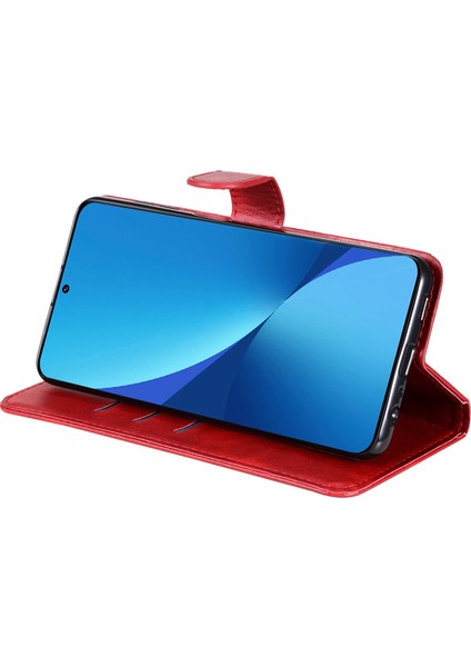 Xiaomi Için 12 Lite 5g Cüzdan Telefon Kılıfı Pu Deri Fermuar Cep Flip Stand Tasarım Anti-Çizelge Manyetik Kapatma Telefon Kapak-Kırmızı (Yurt Dışından)