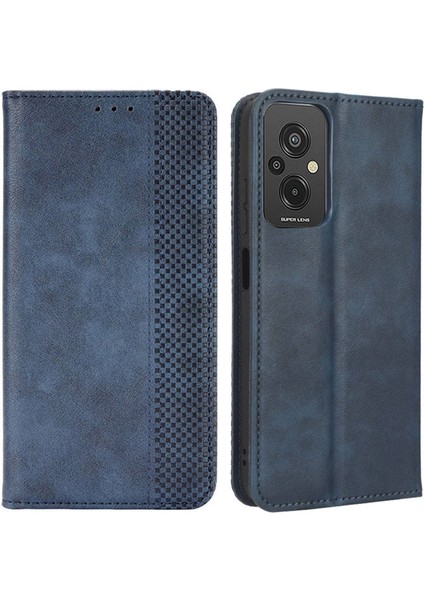 Xiaomi Redmi Için 11 Prime 4g Öne Karşıtı Pu Deri Deri Kabuk Manyetik Tasarım Retro Doku Baskılı Desen Cüzdan Telefon Kapak Mavisi (Yurt Dışından)