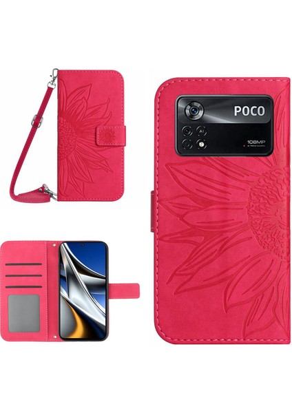 Xiaomi Poco X4 Pro 5g HT04 Pu Deri Ayçiçeği Baskalı Cüzdan Özelliği Stand Stand Stand Deri Dokun (Yurt Dışından)