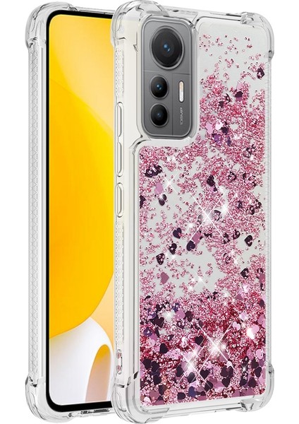 Xiaomi Için 12 Lite 5g Yumuşak Tpu Damla Geçirmez Kapak Cep Telefonu Koruyucu Kılıf Sıvı Yüzer Glitter Sexins-Rose Altın/kalpler (Yurt Dışından)