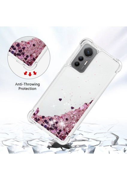 Xiaomi Için 12 Lite 5g Yumuşak Tpu Damla Geçirmez Kapak Cep Telefonu Koruyucu Kılıf Sıvı Yüzer Glitter Sexins-Rose Altın/kalpler (Yurt Dışından) modelleri