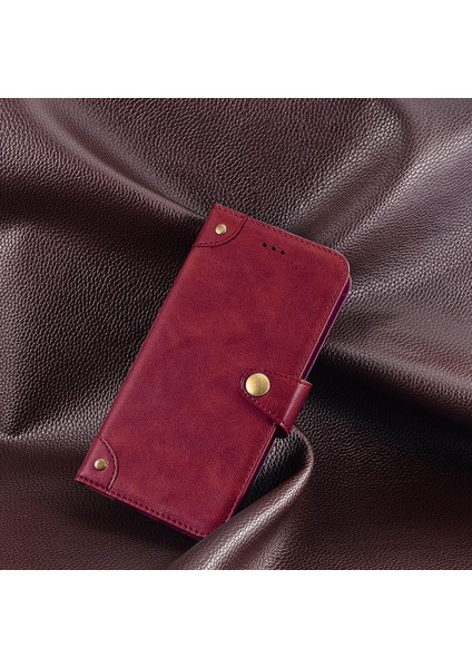 Xiaomi Için Cep Telefonu Kapağı 12T 5g/redmi K50 Ultra 5g Altın Düğme ile Anti-Drop Telefon Kılıfı Ince Doku Doku Pu Deri Cüzdan Stand-Red (Yurt Dışından) fırsatları