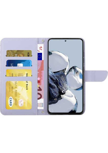 Xiaomi 12T 5g/redmi K50 Ultra 5G/12T Pro 5g HT03 Kelebek Çiçekleri Baskılı Cilt Touch Pu Deri Kapak Stand Cüzdan Telefon Kılıfı Omuz Kayış Işığı Mor (Yurt Dışından) fırsatları