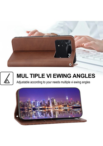 Xiaomi Için Poco X4 Pro 5g Baskılı Rhombus Desen Telefon Stand Buzağı Dokusu Pu Deri Deri Deri Manyetik Kapak Kılıf-Kahverengi ile (Yurt Dışından) indirimleri