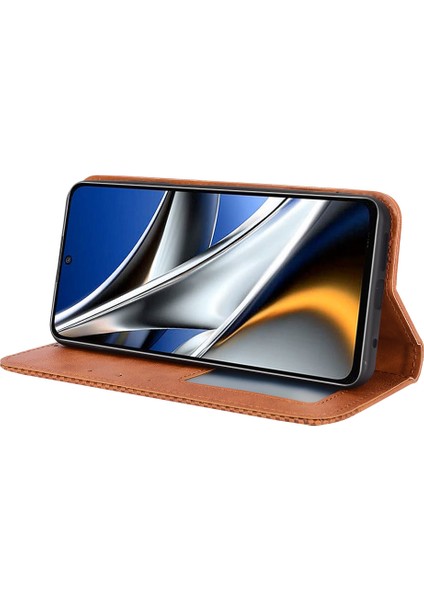 Xiaomi Poco X4 Pro 5g Mozaik Baskılı Vintage Deri Kitap Kılıfı Görüntüleme Stand Stand Cüzdan Manyetik Absorpsiyon Flip Kapak-Kahverengi (Yurt Dışından) modelleri