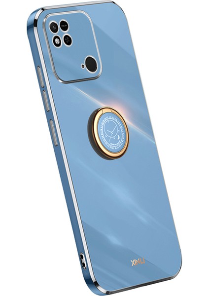 Xiaomi Redmi Için Xinli 10C 4g Telefon Kılıfı Elektrokaplama Altın Kenar Yüzük Tutucu Kickstand Tpu Telefon Kapak-Blue (Yurt Dışından)