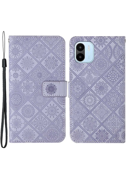 Xiaomi Için Şok Geçirmez Telefon Kasası Redmi A1 4g/a2 4g Pu Deri Deri Etnik Tarz Baskılı Çiçek Stand Çizme-Cüzdan Kapağı (Yurt Dışından)
