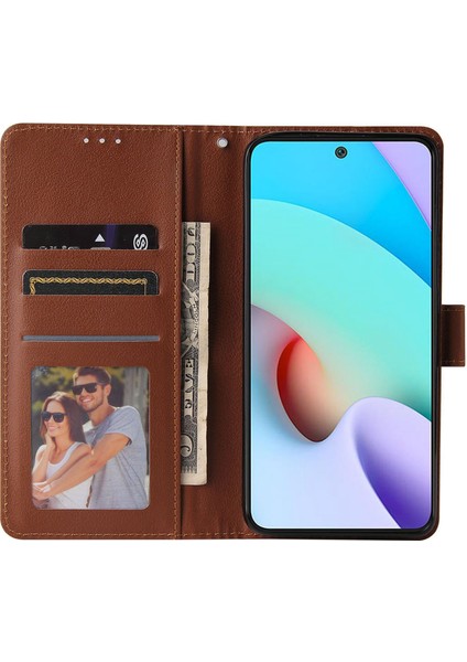 Xiaomi Için Stand Kapağı Redmi 10 5g/redmi 10 Prime+ 5g/redmi Not 11E 5g, Folio Flip Pu Deri Cüzdan Cep Telefonu Kılıf-Brown (Yurt Dışından)