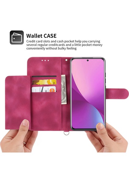 Xiaomi Için 12 Lite 5g Baskılı Çiçekler Cilt Touch Stand Cüzdan Telefon Kılıfı Pu Deri Stand Çok Kart Yuvası Bilek Kayışı ve Omuz Kayışı Kırmızısı ile Kapak Kapak (Yurt Dışından) indirimleri