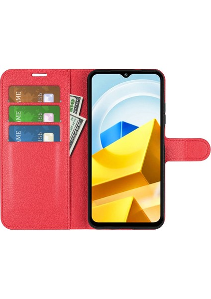 Xiaomi Için Poco M5 Için 4g Folio Flip Telefon Kılıfı Litchi Doku Pu Deri Damla Koruyucu Koruyucu Kapak Cüzdan Stand-Red (Yurt Dışından) fiyatları