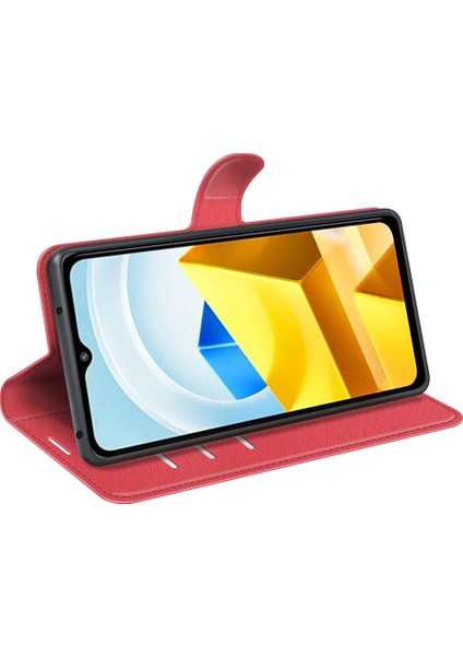 Xiaomi Için Poco M5 Için 4g Folio Flip Telefon Kılıfı Litchi Doku Pu Deri Damla Koruyucu Koruyucu Kapak Cüzdan Stand-Red (Yurt Dışından) modelleri