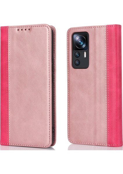 Xiaomi 12T 5G/12T Pro 5g/redmi K50 Ultra Pu Deri Telefon Kılıfı Stand Iki Renk Ekleme Cüzdan Kapak Golü Altın+Gül (Yurt Dışından)