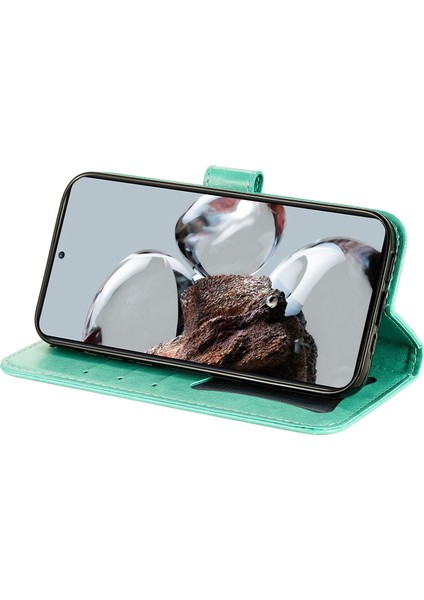 Xiaomi 12T 5g/redmi K50 Ultra 5G/12T Pro 5g Stand Cüzdan Pu Deri Kılıf Çiçeği Baskı Anti-Greatch Telefon Kapağı Strap-Yeşil (Yurt Dışından) modelleri