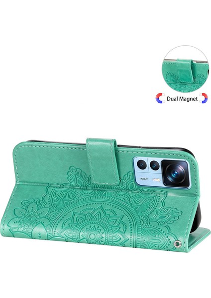 Xiaomi 12T 5g/redmi K50 Ultra 5G/12T Pro 5g Stand Cüzdan Pu Deri Kılıf Çiçeği Baskı Anti-Greatch Telefon Kapağı Strap-Yeşil (Yurt Dışından) fırsatları