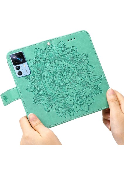 Xiaomi 12T 5g/redmi K50 Ultra 5G/12T Pro 5g Stand Cüzdan Pu Deri Kılıf Çiçeği Baskı Anti-Greatch Telefon Kapağı Strap-Yeşil (Yurt Dışından) indirimleri