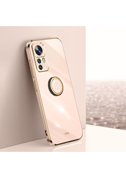 Xiaomi Için Xinli 12T Pro 5g Elektrapılaşma Cep Telefonu Kapak Yüzük Tutucu Kickstand Tpu Telefon Vaka-Pembe (Yurt Dışından)