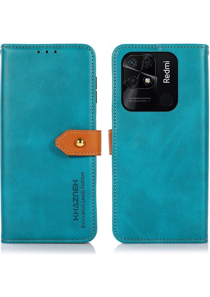 Xiaomi Redmi 10C Için Khazneh Deri Telefon Kasası, Manyetik Altın Toka Cüzdan Standı Kitap Şok Geçirmez Tpu Iç Kabuk-Mavi (Yurt Dışından)