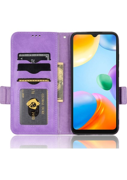 Xiaomi Redmi 10C 4g Için Telefon Kasası, Cüzdan Stand Pu Deri Kapak Üçgen Deseni Strap-Purple ile Baskılı Flip Shell (Yurt Dışından) modelleri