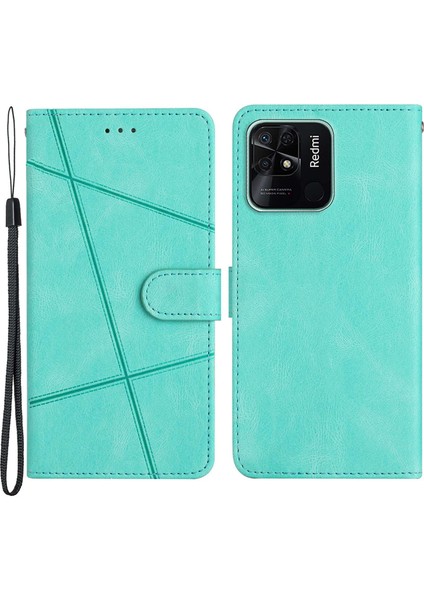 Xiaomi Redmi 10C 4g Için Pu Deri Telefon Kılıfı, Baskılı Çizgi Dekor Cüzdan Stand Çılgın Horse Doku Kapağı Kayış Yeşili (Yurt Dışından)