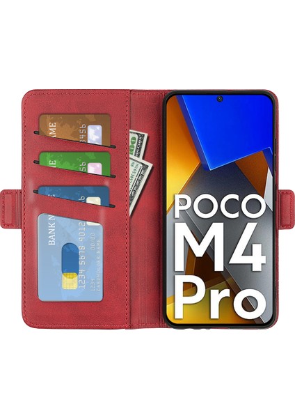Xiaomi Için Poco M4 Pro 4g Dokulu Pu Deri Telefon Kılıf Stand Cüzdan Manyetik Toka Kabuk-Kırmızısı (Yurt Dışından) fırsatları