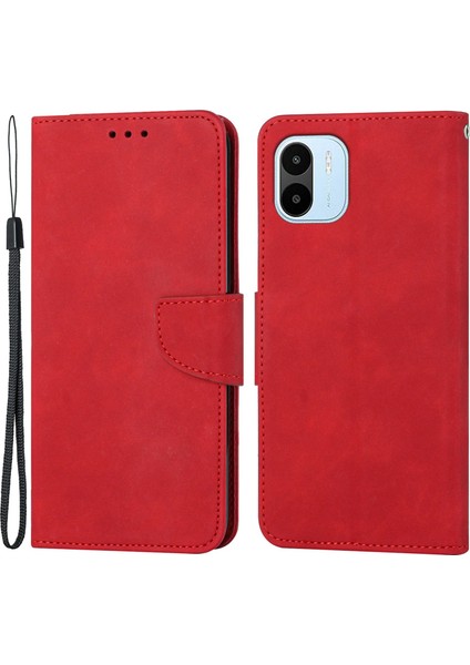 Xiaomi Için Redmi A1 4g/a2 4g Şok Geçirmez Düz Renkli Pu Deri Manyetik Telefon Kılıfı Stand Flip Cüzdan Kapağı Strap-Red ile (Yurt Dışından)