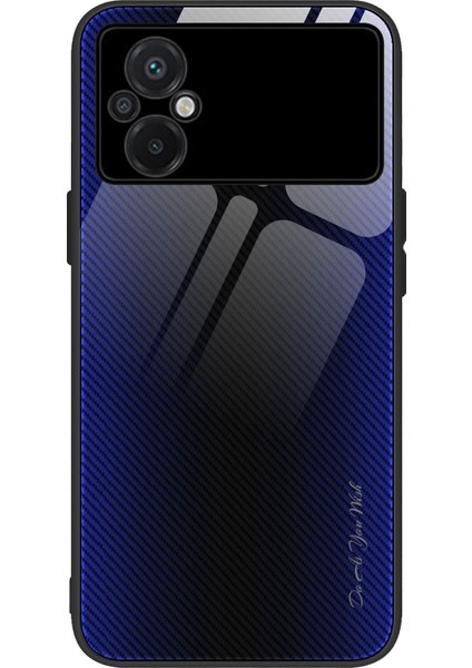 Xiaomi Poco M5 Için 4g Temperli Cam+Tpu Karbon Fiber Doku Telefon Kılıfı Koruyucu Arka Kapak-Dark Mavi (Yurt Dışından)