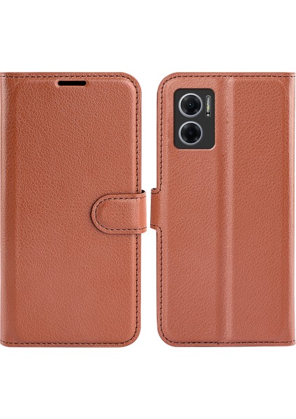 Xiaomi Için Redmi Not 11E 5g/redmi 10 5g/redmi 10 Prime+ 5g Cüzdan Stili Litchi Doku Telefon Kılıfı Pu Deri+ Tpu Çift Katman Koruma Standı Kabuk-Kahverengi (Yurt Dışından)