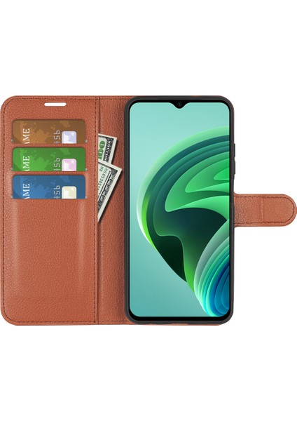 Xiaomi Için Redmi Not 11E 5g/redmi 10 5g/redmi 10 Prime+ 5g Cüzdan Stili Litchi Doku Telefon Kılıfı Pu Deri+ Tpu Çift Katman Koruma Standı Kabuk-Kahverengi (Yurt Dışından)