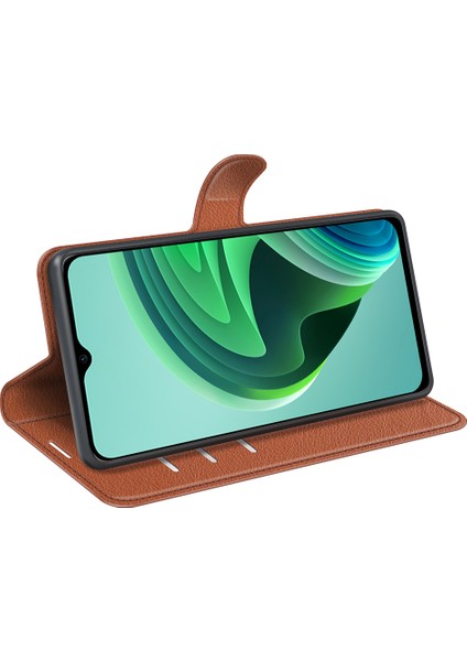 Xiaomi Için Redmi Not 11E 5g/redmi 10 5g/redmi 10 Prime+ 5g Cüzdan Stili Litchi Doku Telefon Kılıfı Pu Deri+ Tpu Çift Katman Koruma Standı Kabuk-Kahverengi (Yurt Dışından)