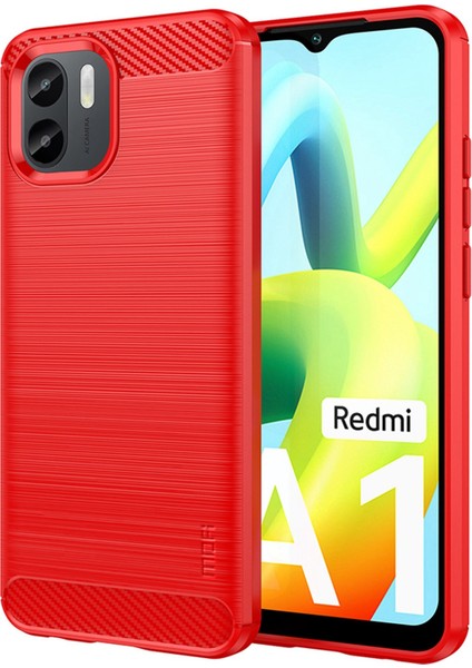 Xiaomi Için Redmi A1 4g/a2 4g Çizeltilmiş Fırçalanmış Yüzey Telefon Kılıfı Karbon Fiber Doku Yumuşak Tpu Arka Kapak Kırmızısı (Yurt Dışından)
