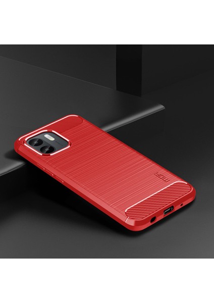 Xiaomi Için Redmi A1 4g/a2 4g Çizeltilmiş Fırçalanmış Yüzey Telefon Kılıfı Karbon Fiber Doku Yumuşak Tpu Arka Kapak Kırmızısı (Yurt Dışından)