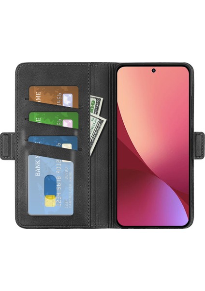 Xiaomi Için 12 Lite Cüzdan Stand Fonksiyonu Slip Slip Grip Dokulu Kılıf Pu Deri Manyetik Cep Telefonu Protector-Black (Yurt Dışından) modelleri